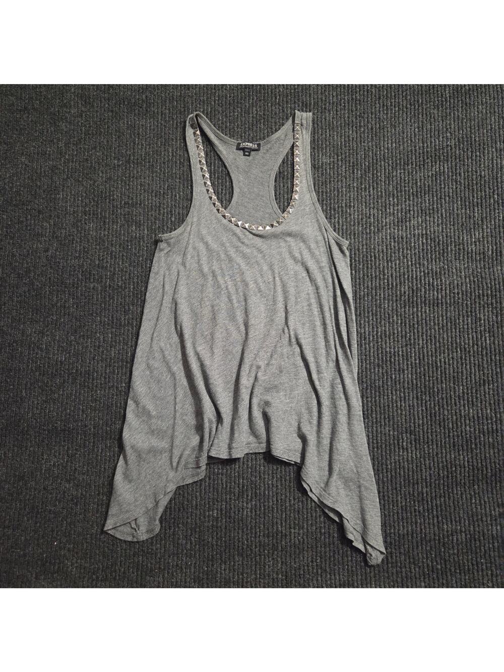 Y2k Alt Grunge Studded Express Cotton Flowy Asymmetrical Tank XS Heather Grey